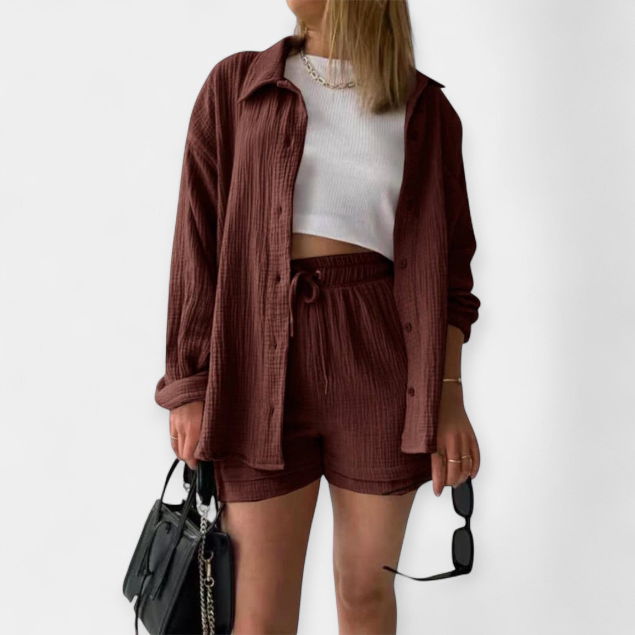 Dual Color Summer Outfit - Top and Shorts
