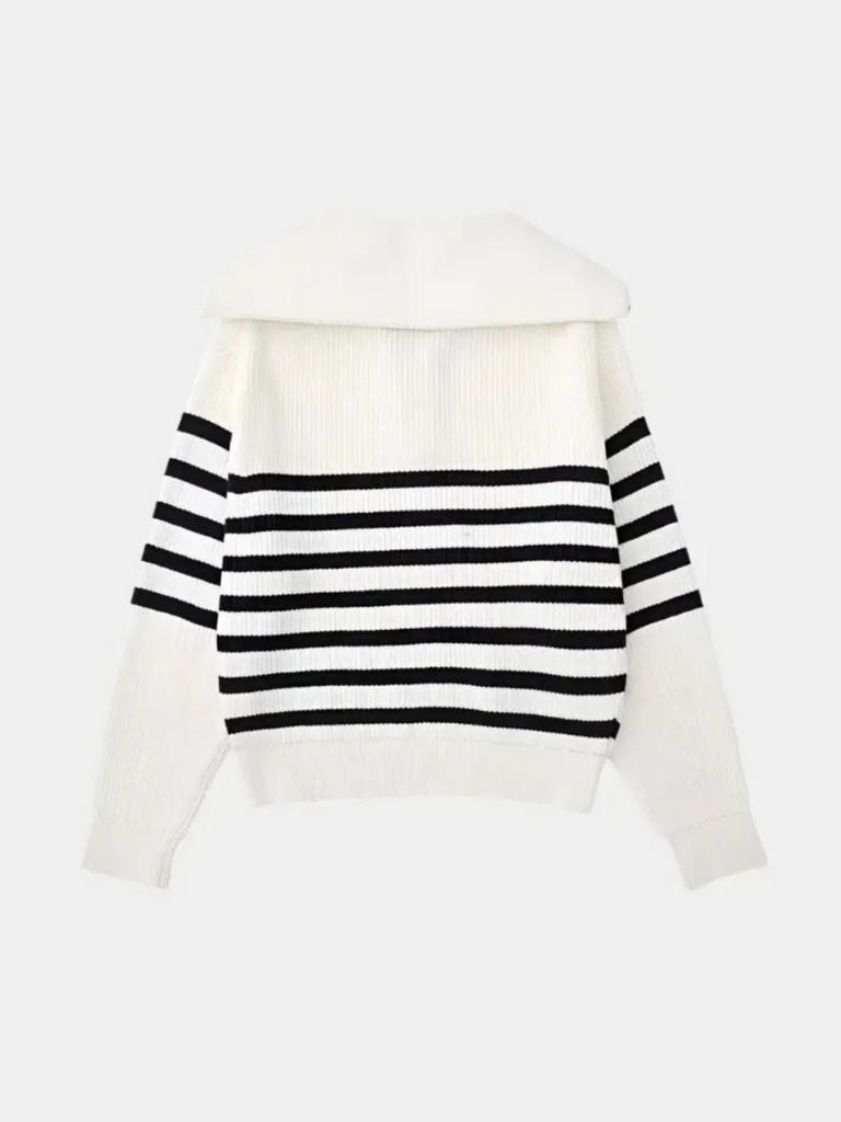 Knitted Sweater with Zipper and Stripes - Rowan