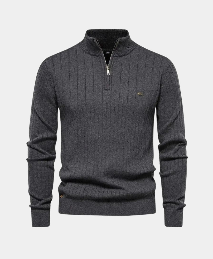 Cotton Pullover with Vertical Stripes and Half-Zip - Rowan