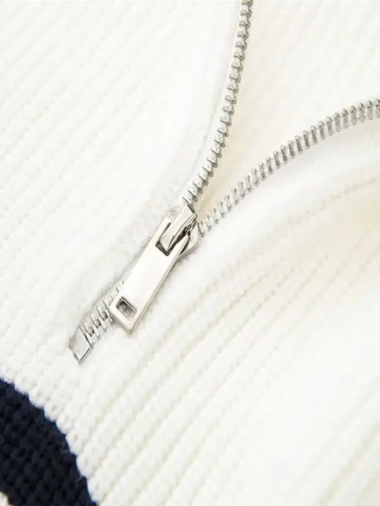 Knitted Sweater with Zipper and Stripes - Rowan