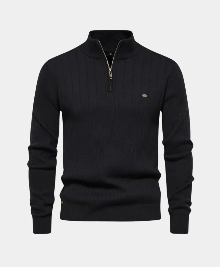 Cotton Pullover with Vertical Stripes and Half-Zip - Rowan