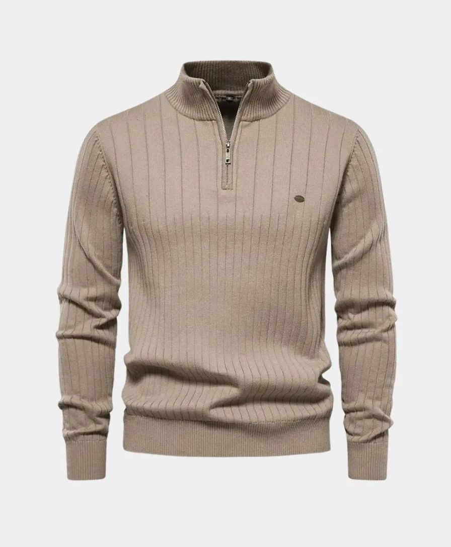 Cotton Pullover with Vertical Stripes and Half-Zip - Rowan