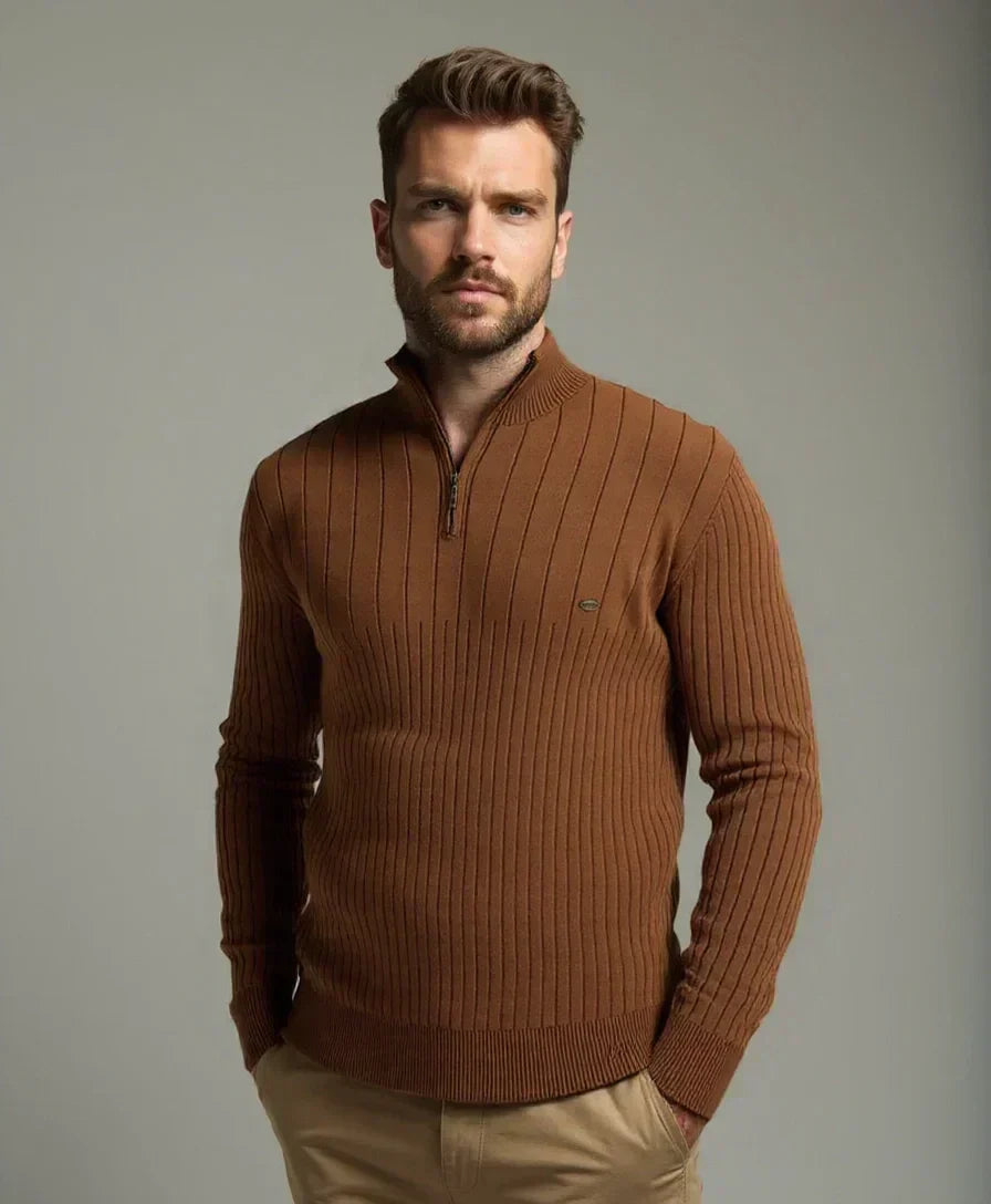Cotton Pullover with Vertical Stripes and Half-Zip - Rowan