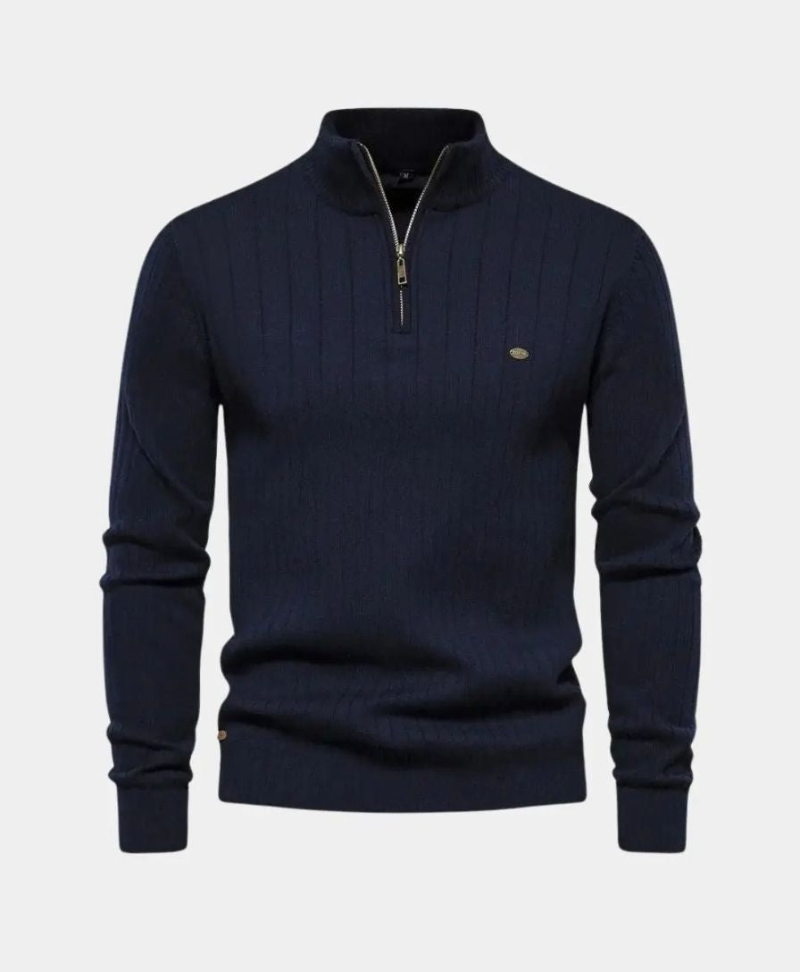 Cotton Pullover with Vertical Stripes and Half-Zip - Rowan