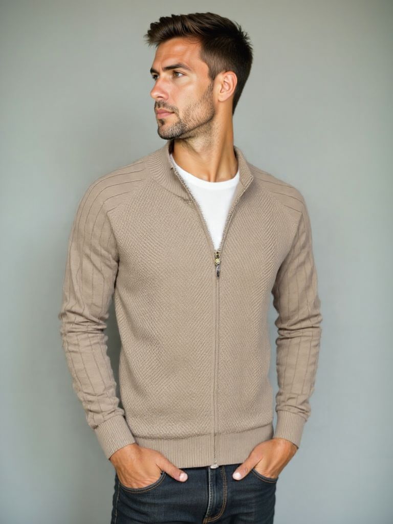 Simple Jacquard Zip Sweater - Rowan