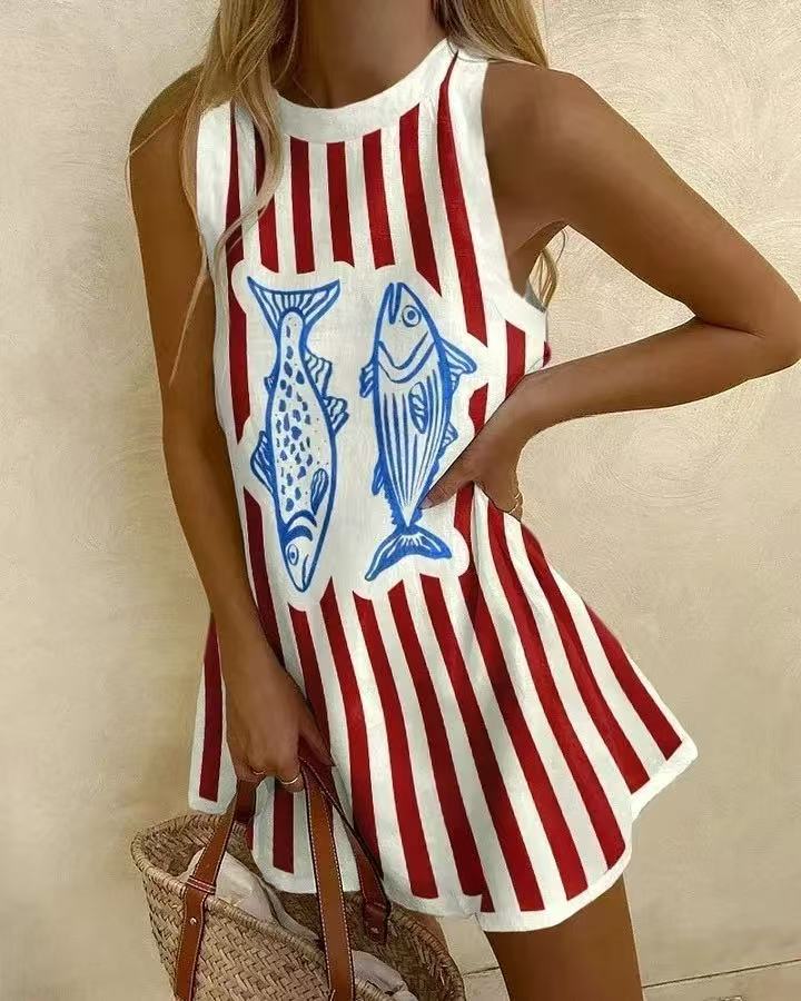 Luna | Slim Dress with Fish Print