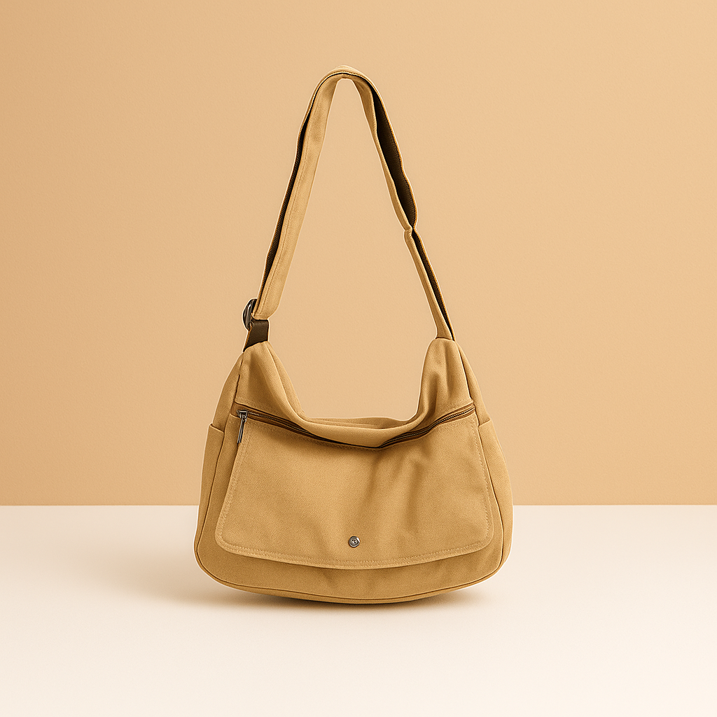 Canvas shoulder bag with outer pocket | Grace