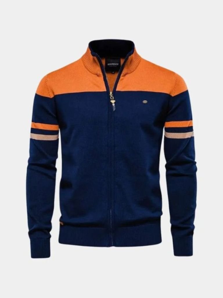 Rowan High-Collar Knitted Cardigan with Zipper