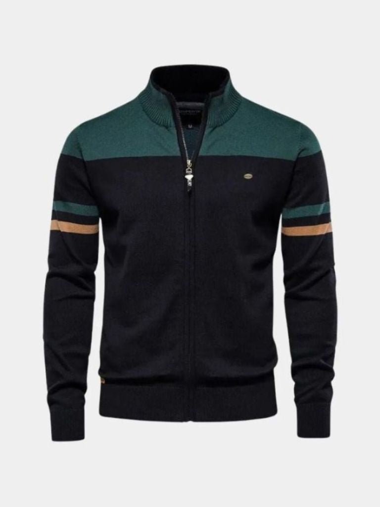 Rowan High-Collar Knitted Cardigan with Zipper