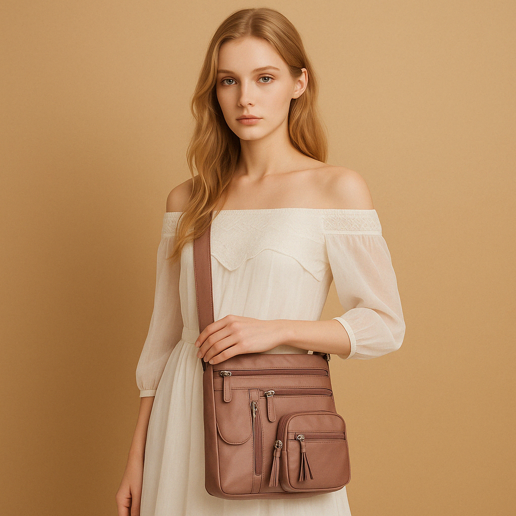 Convertible anti-theft leather shoulder bag with pockets | Brielle