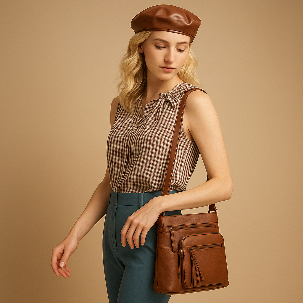 Convertible anti-theft leather shoulder bag with pockets | Brielle