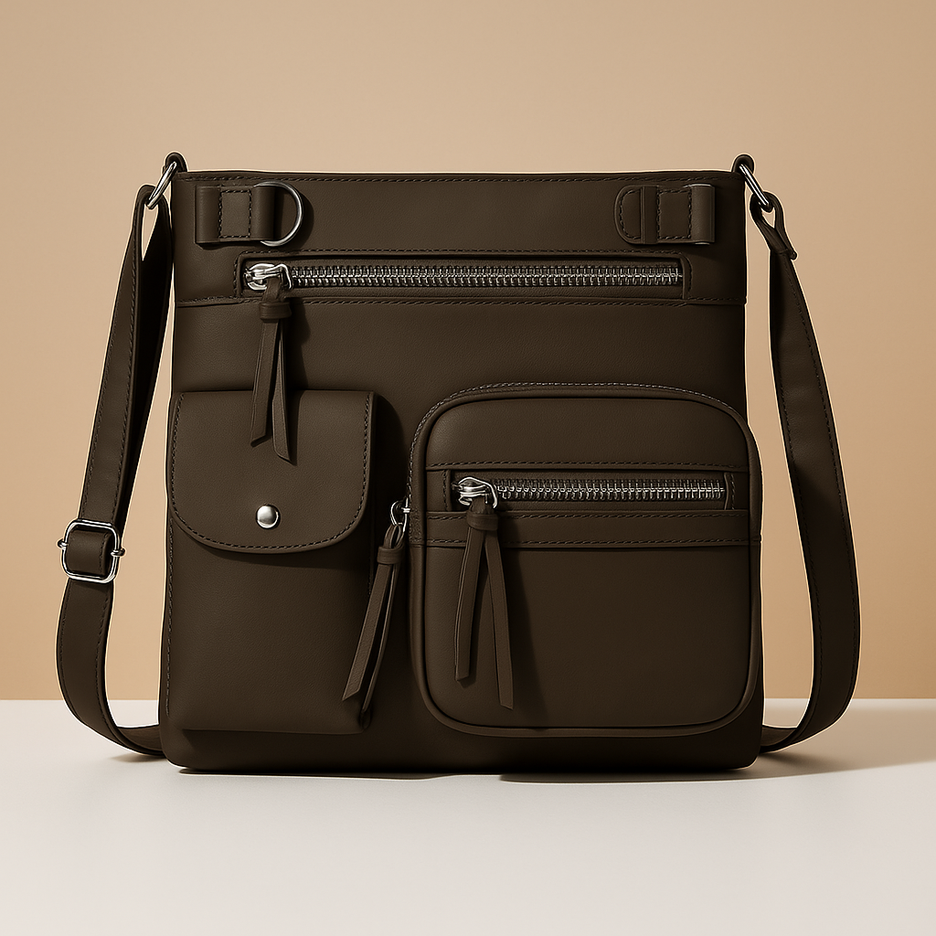 Convertible anti-theft leather shoulder bag with pockets | Brielle