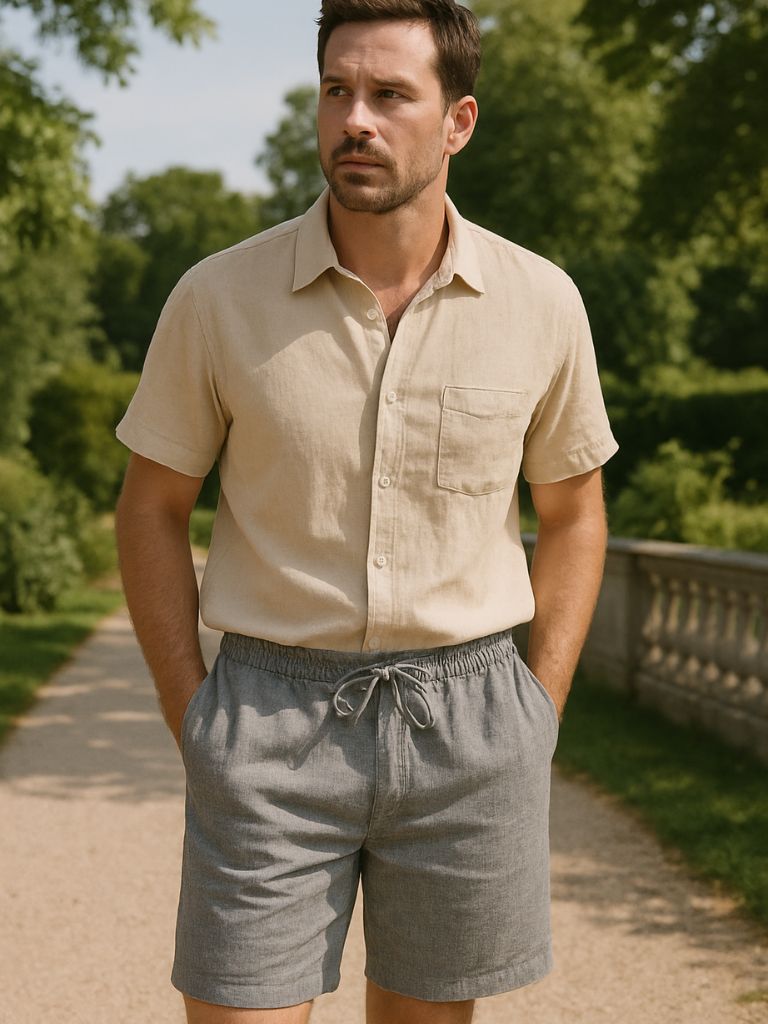 Gray Marine Linen Shorts - Rowan