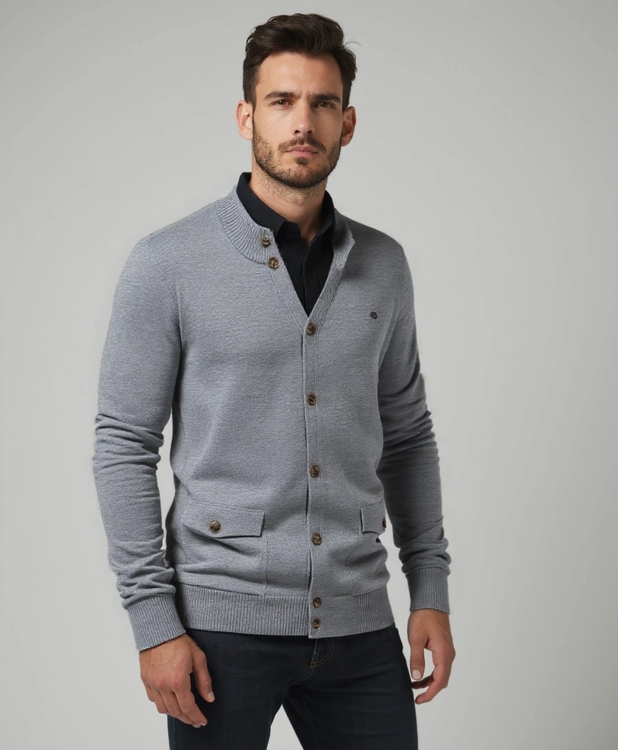 Knitted Cotton Sweater with High Collar - Rowan