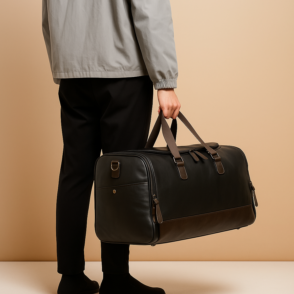 Leather travel duffle bag with compartments | Ethan