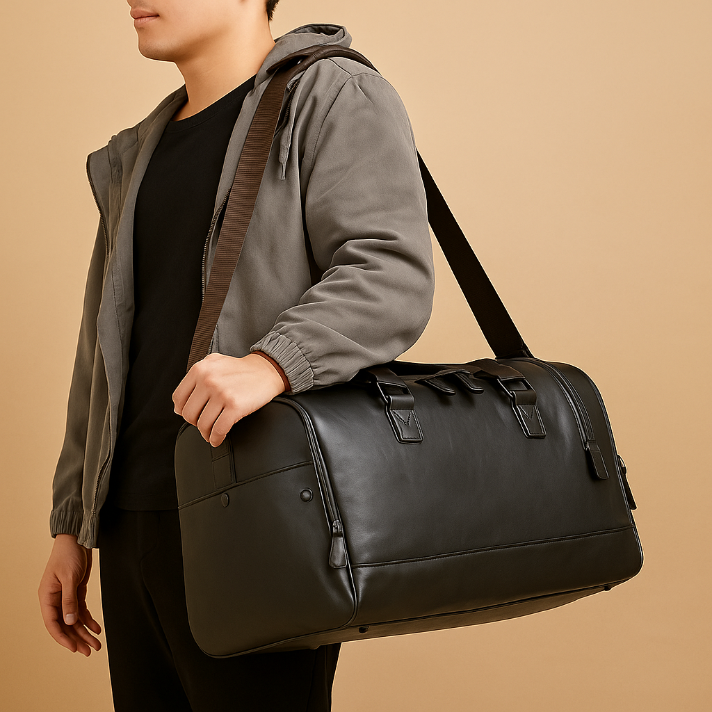 Leather travel duffle bag with compartments | Ethan