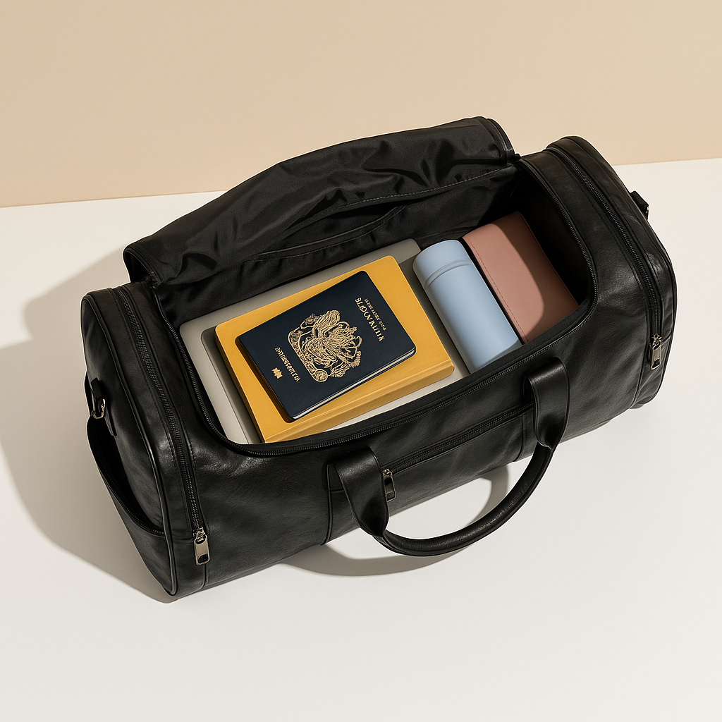 Leather travel duffle bag with compartments | Ethan