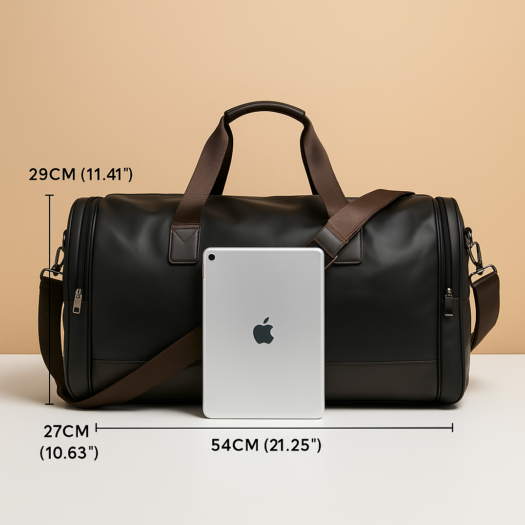Leather travel duffle bag with compartments | Ethan