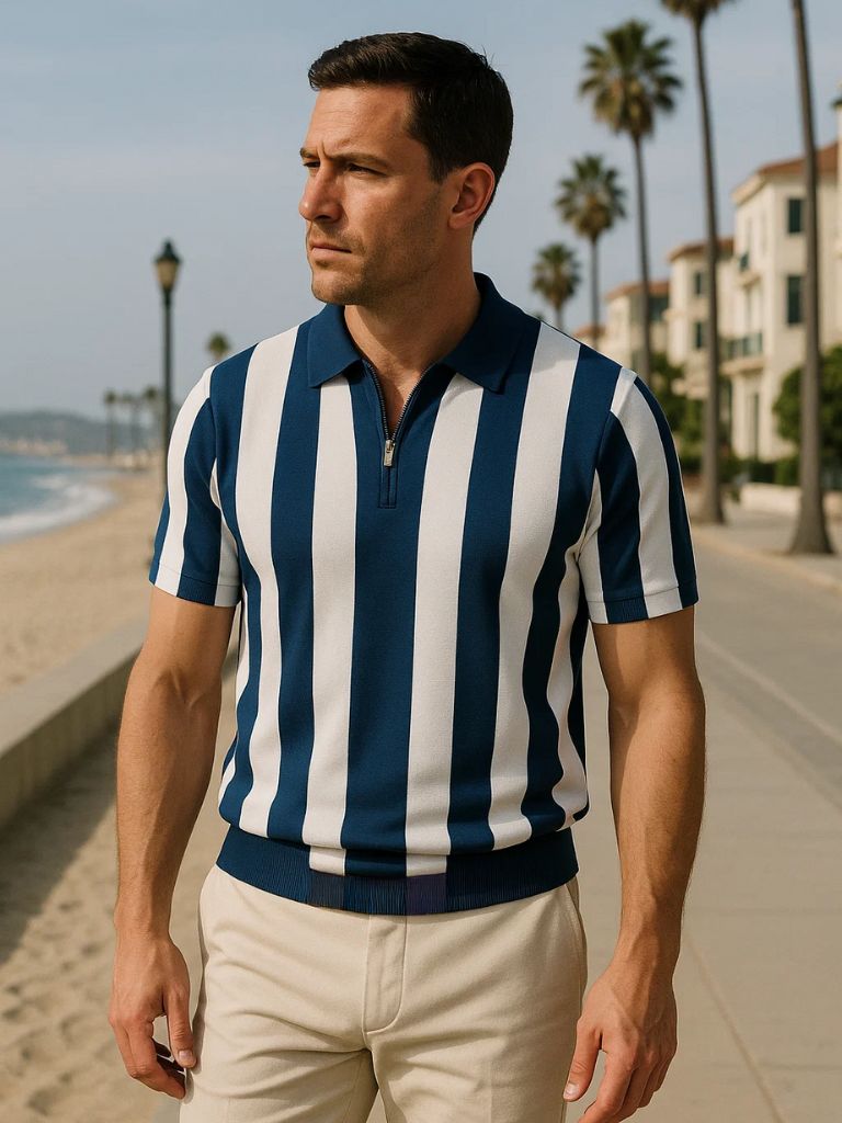 Navy Striped Polo - Rowan