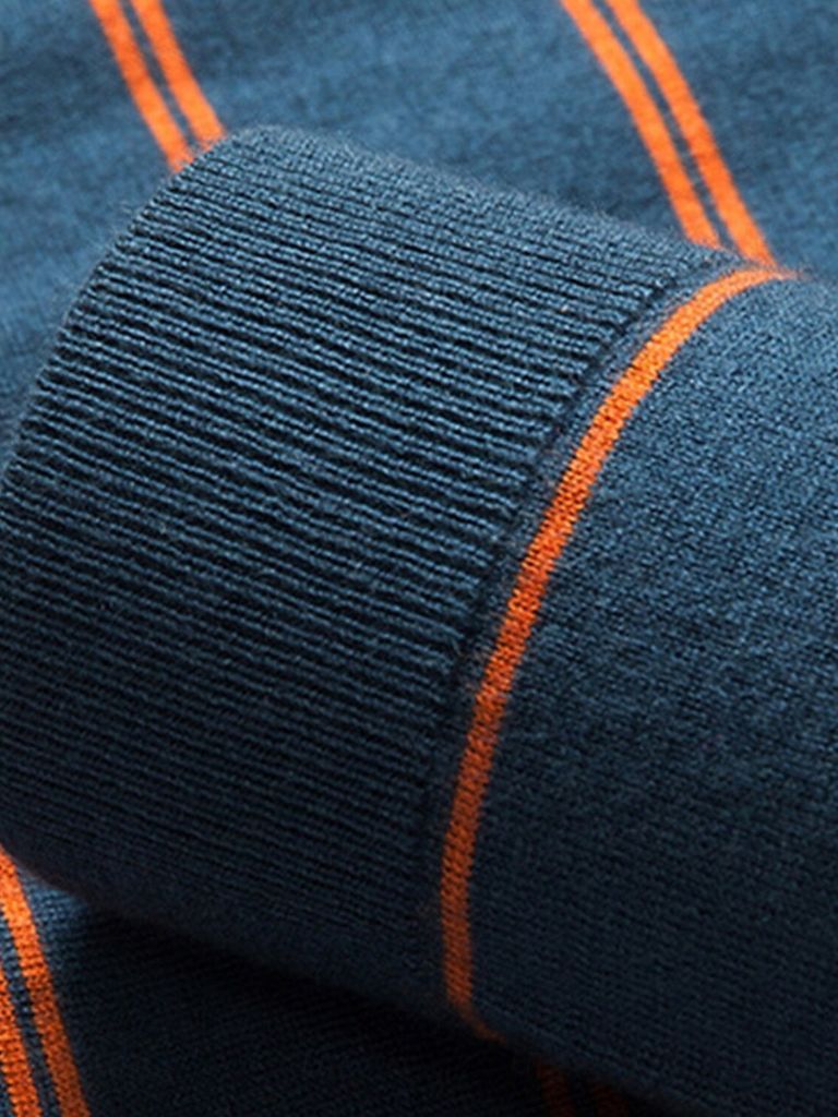 Navy Striped Polo at Sunset - Rowan
