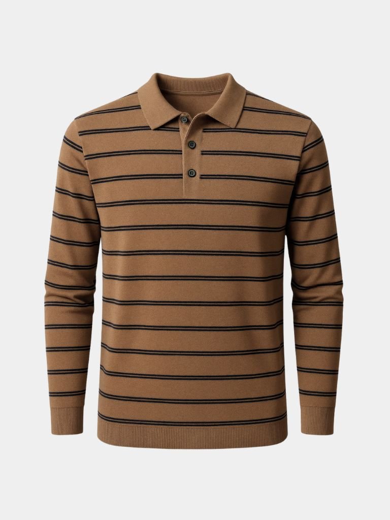 Navy Striped Polo at Sunset - Rowan