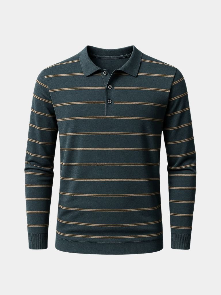 Navy Striped Polo at Sunset - Rowan