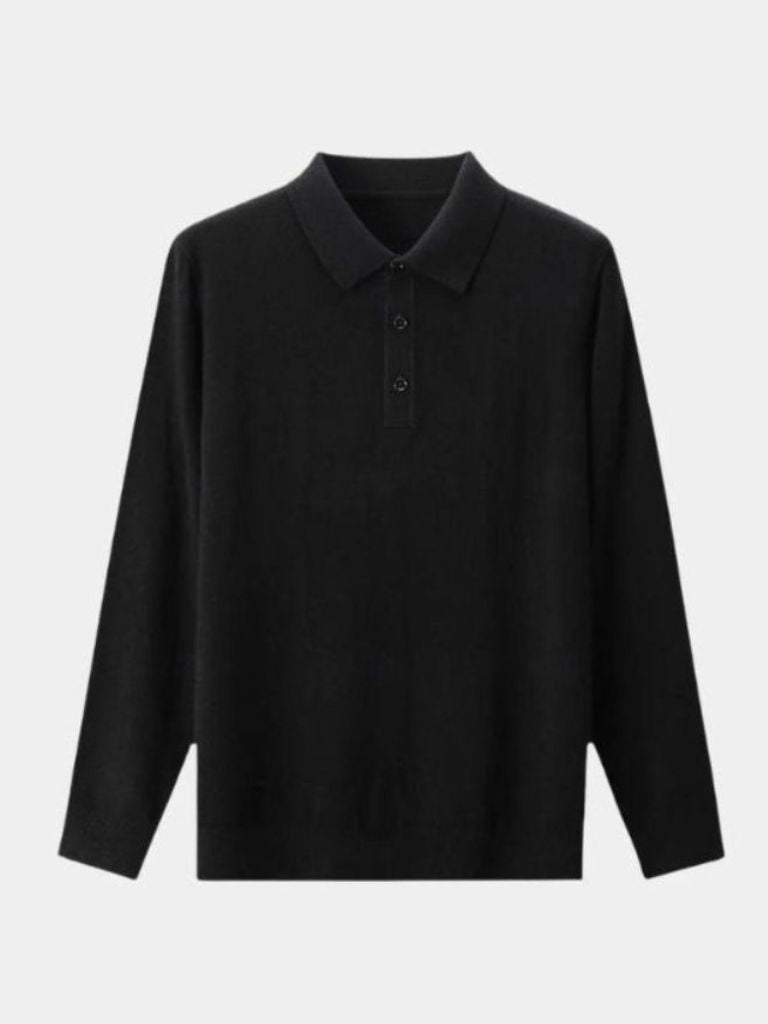Buttoned Knit Wool Polo Sweater - Rowan