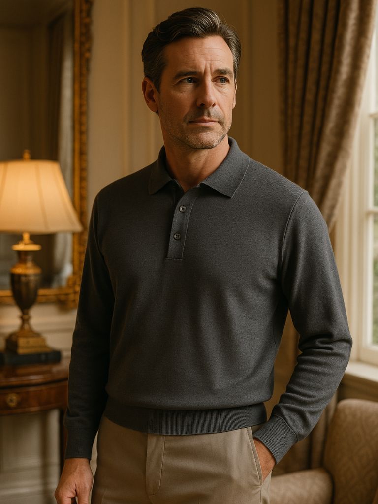 Buttoned Knit Wool Polo Sweater - Rowan