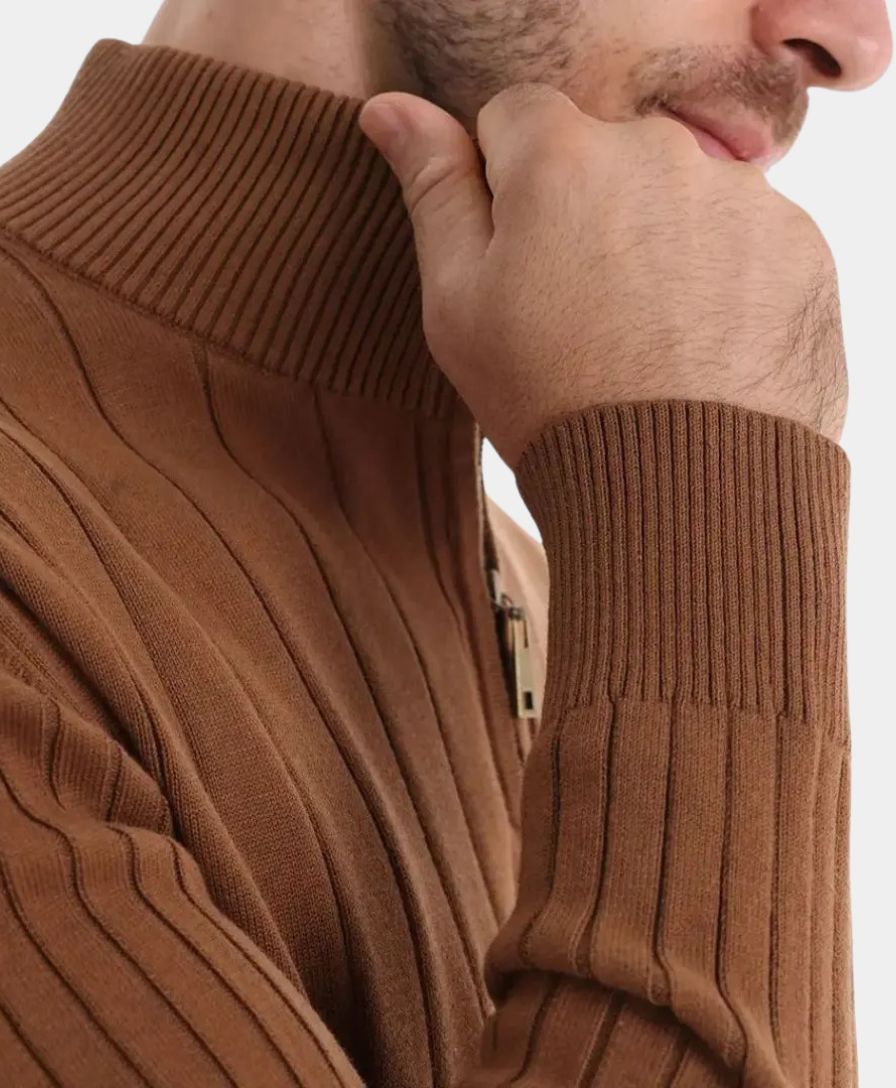 Cotton Pullover with Vertical Stripes and Half-Zip - Rowan