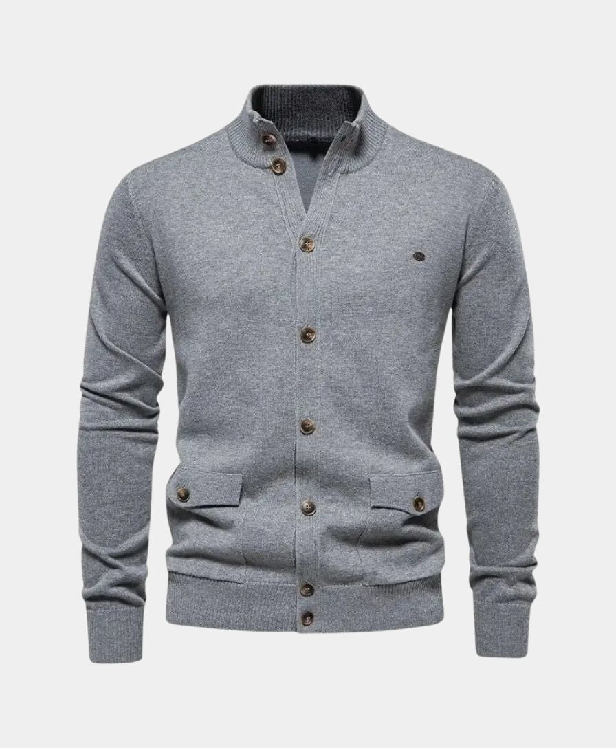 Knitted Cotton Sweater with High Collar - Rowan