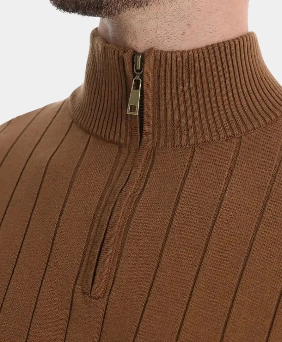 Cotton Pullover with Vertical Stripes and Half-Zip - Rowan