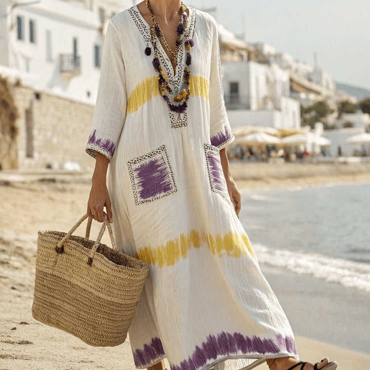 Caftan Dress "Aimée" – Purple & Mimosa