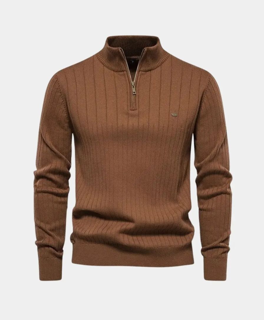 Cotton Pullover with Vertical Stripes and Half-Zip - Rowan