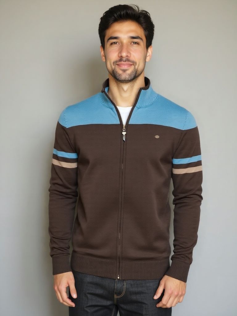 Zipped Cardigan with High Collar - Rowan