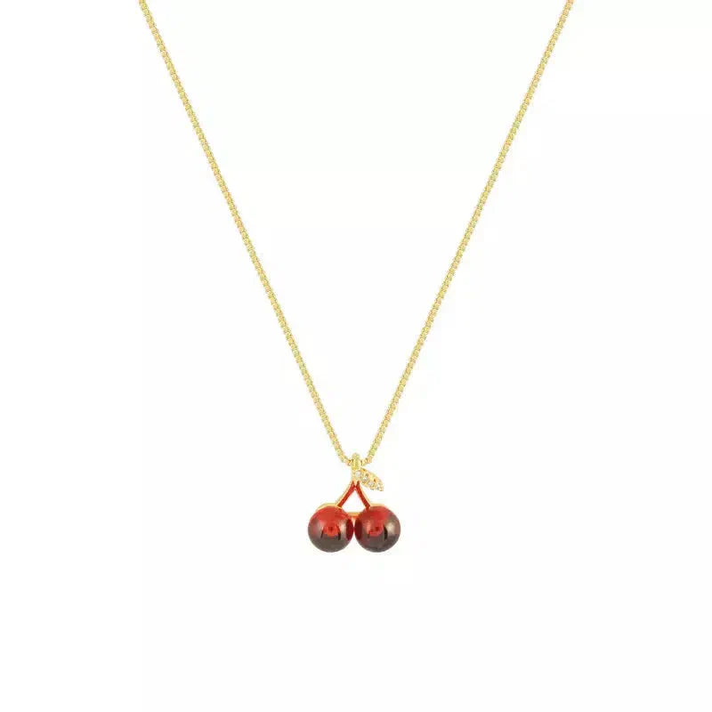 Cléora | Gold necklace with sparkling cherry pendants
