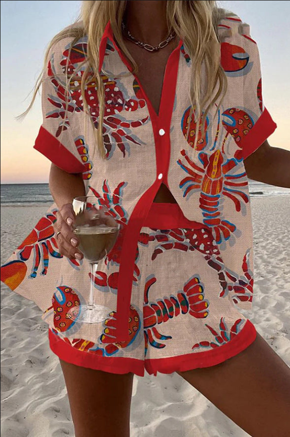 Daphira | Short Set with Lobster Print