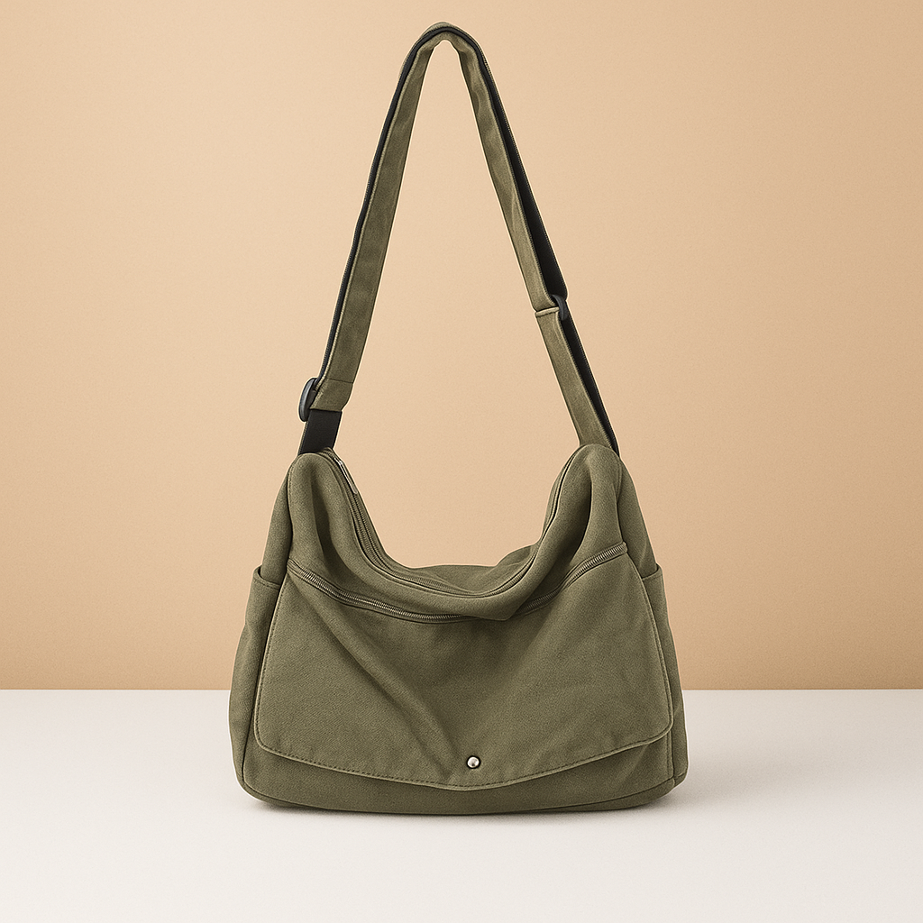 Canvas shoulder bag with outer pocket | Grace
