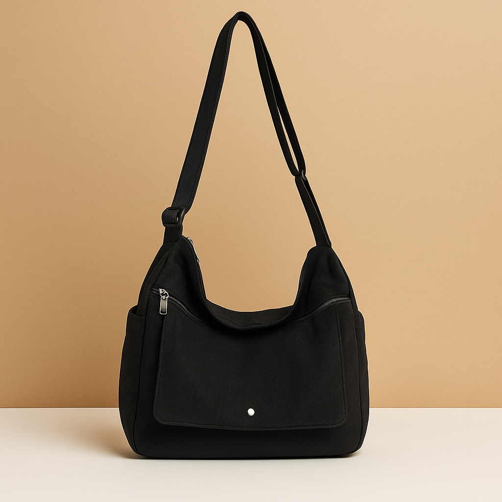 Canvas shoulder bag with outer pocket | Grace