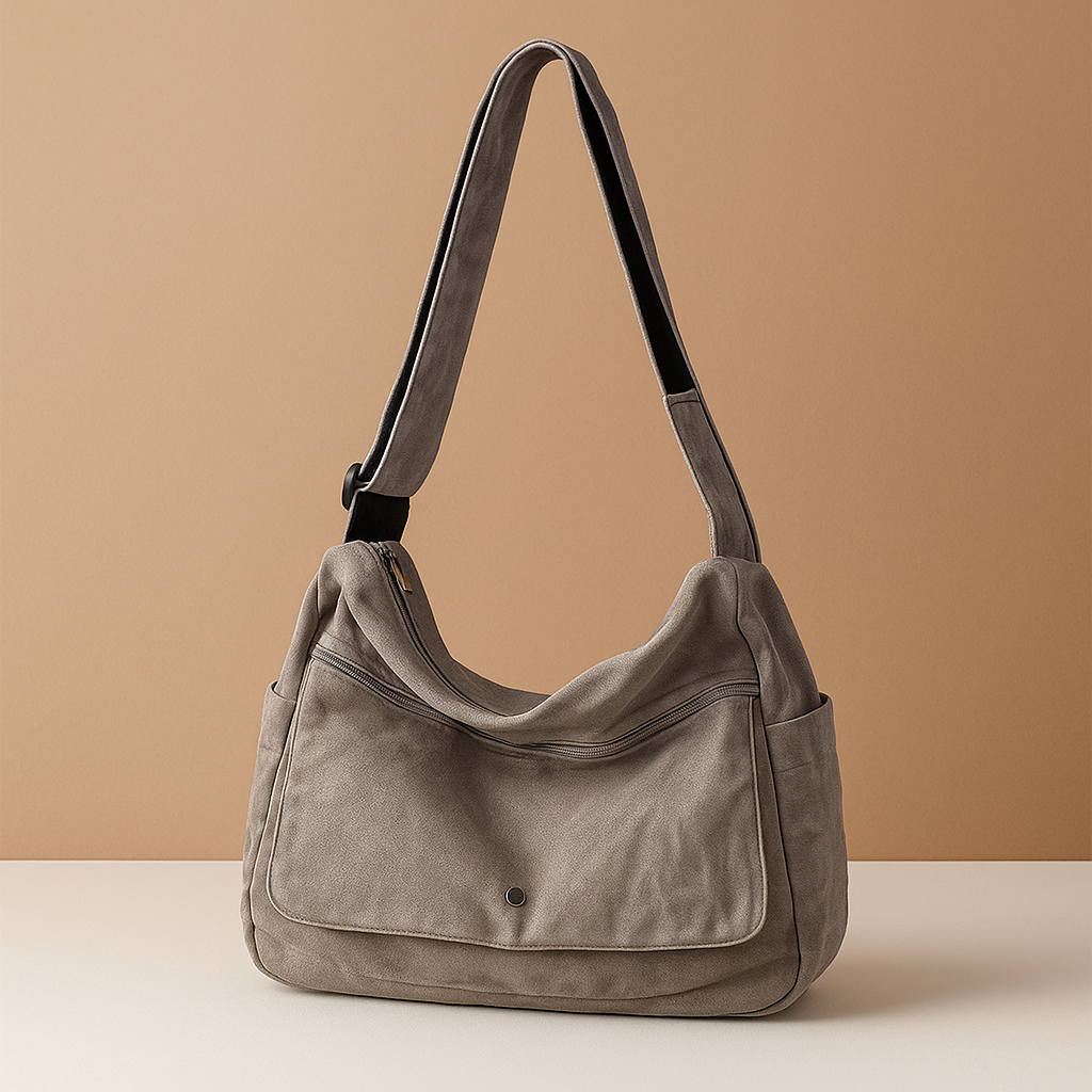 Canvas shoulder bag with outer pocket | Grace
