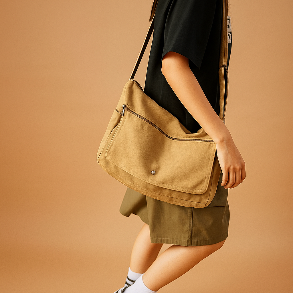 Canvas shoulder bag with outer pocket | Grace