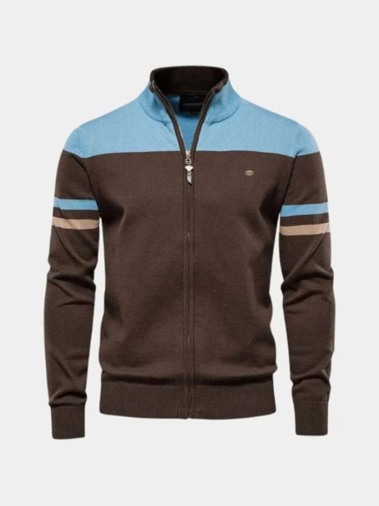 Rowan High-Collar Knitted Cardigan with Zipper