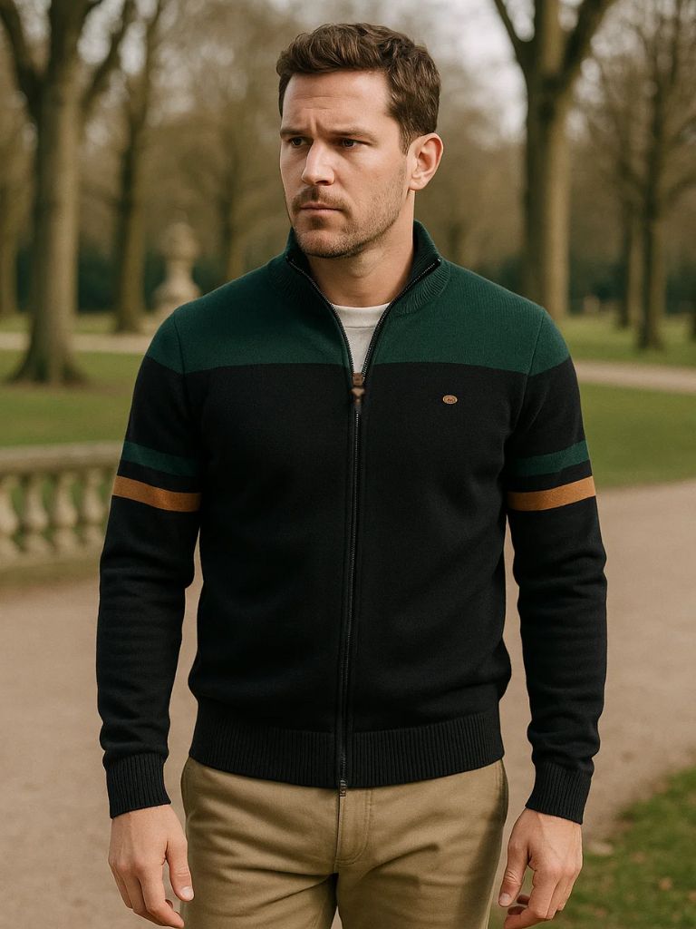 Rowan High-Collar Knitted Cardigan with Zipper