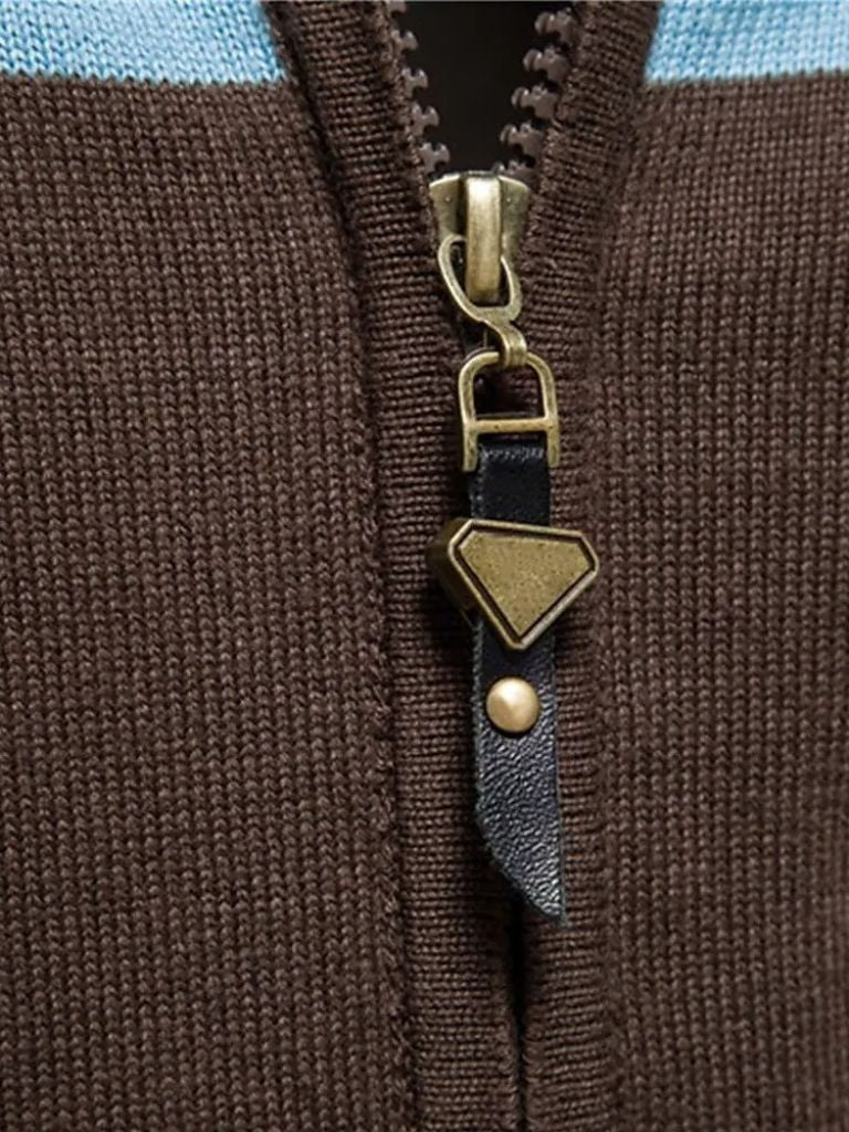 Rowan High-Collar Knitted Cardigan with Zipper