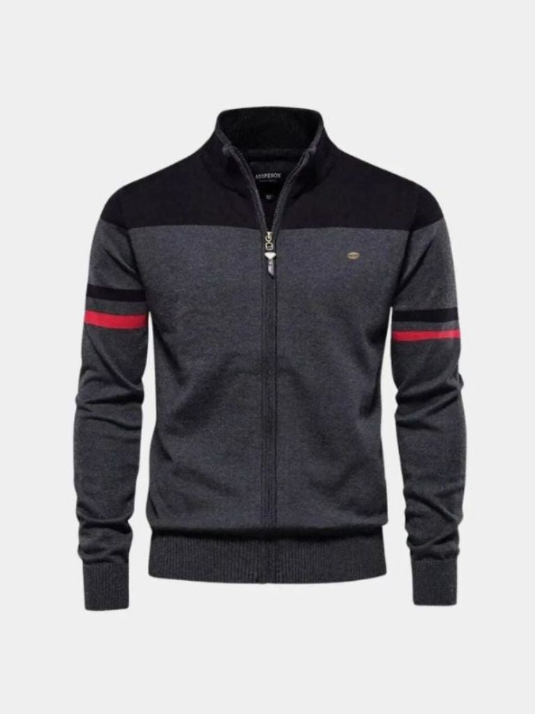 Rowan High-Collar Knitted Cardigan with Zipper