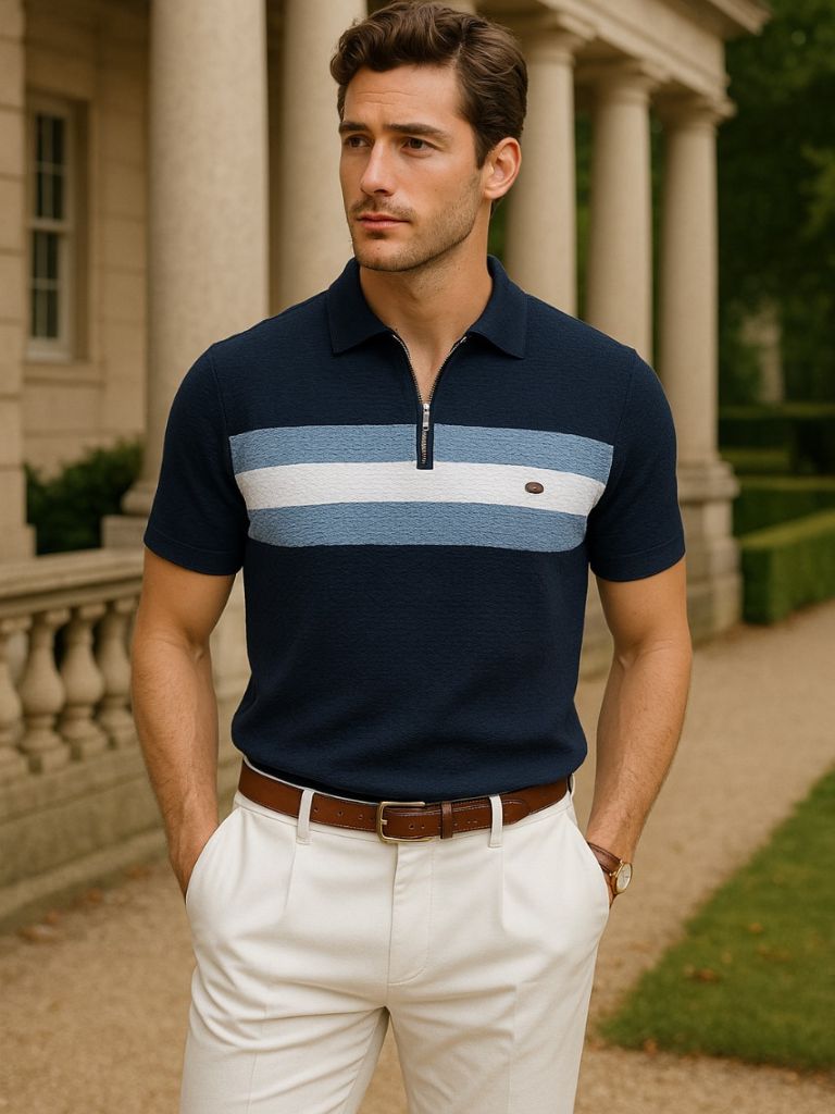 Classic Fitted Polo with Zip Collar and Short Sleeves - Rowan