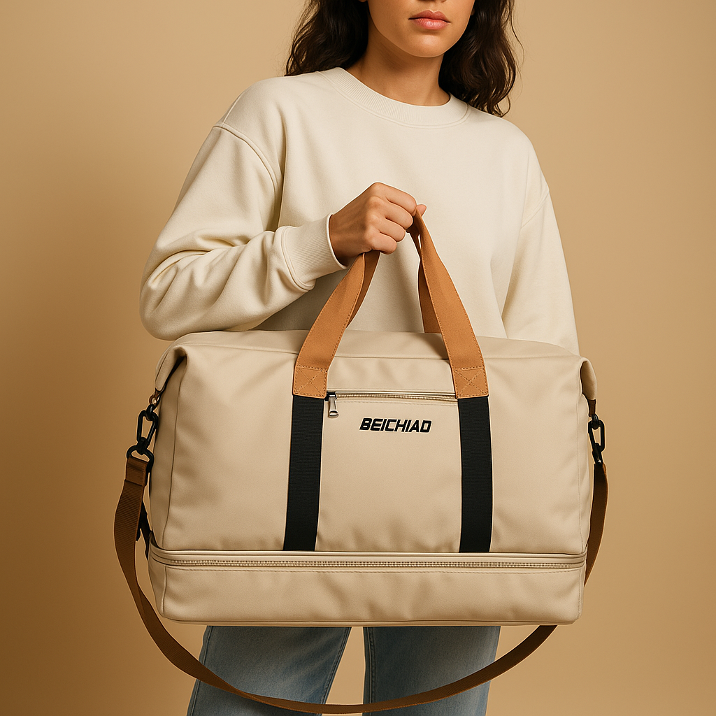 Water-resistant commuter duffle bag with shoe compartment | Isla
