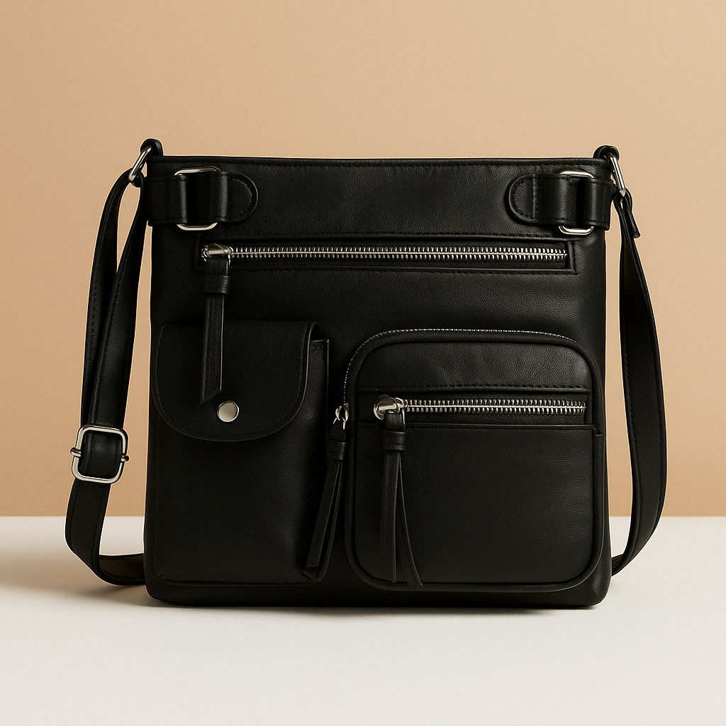 Convertible anti-theft leather shoulder bag with pockets | Brielle