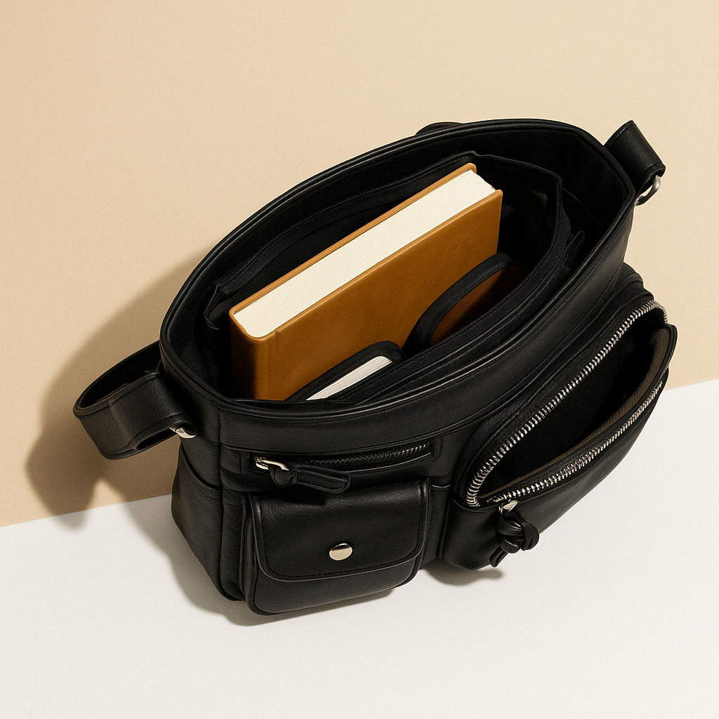 Convertible anti-theft leather shoulder bag with pockets | Brielle