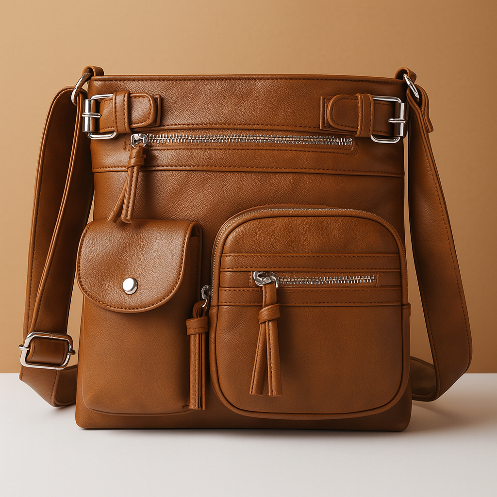 Convertible anti-theft leather shoulder bag with pockets | Brielle