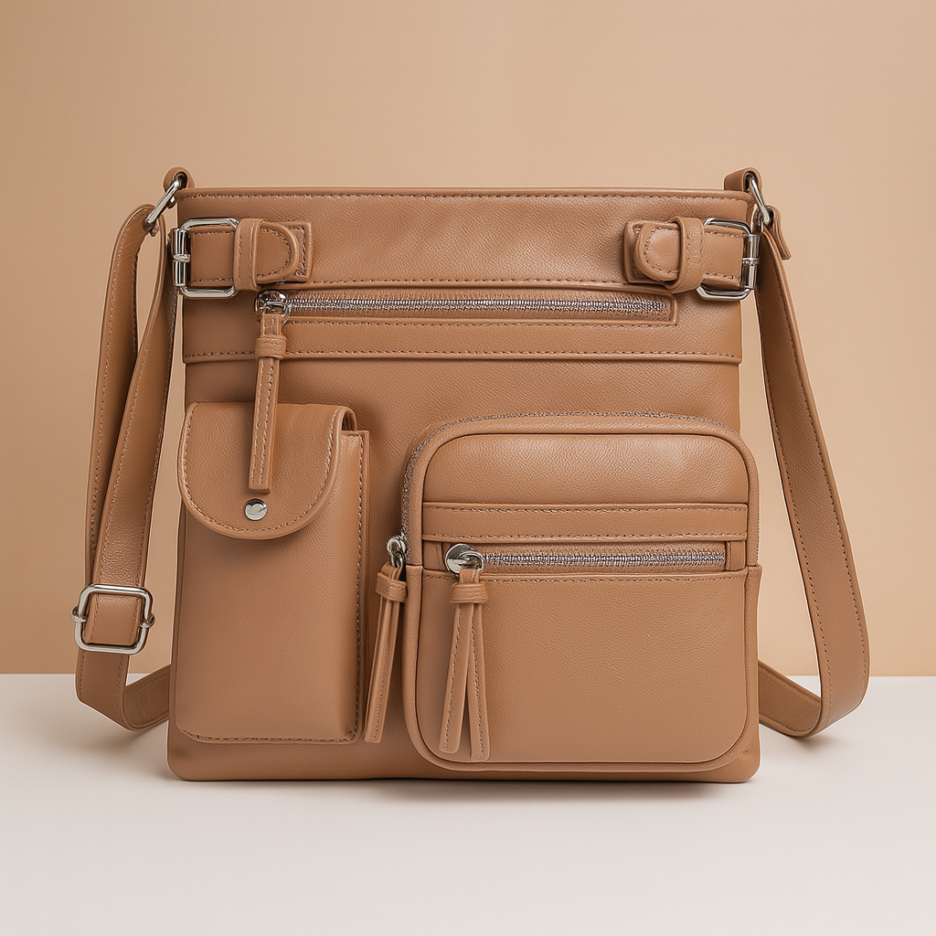 Convertible anti-theft leather shoulder bag with pockets | Brielle